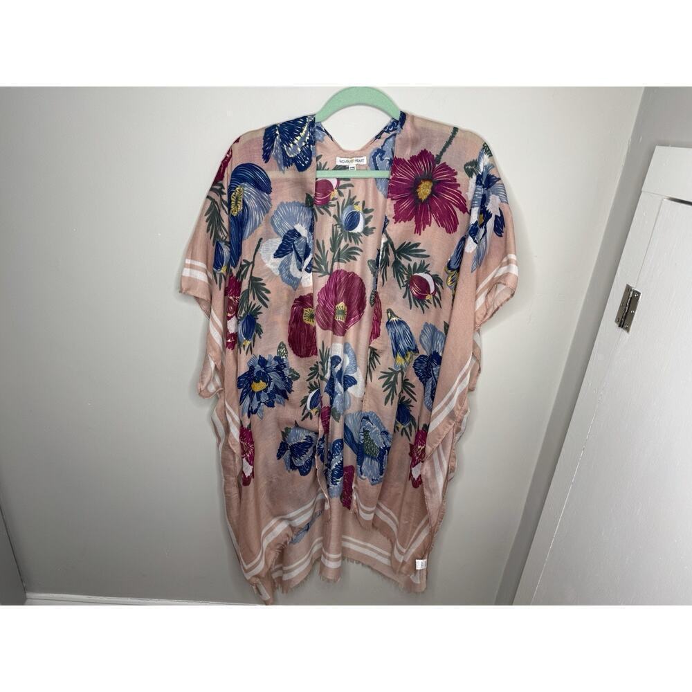 Woven heart Pink floral Gauze Boho Ruana Wrap Summer Lightweight O/S
